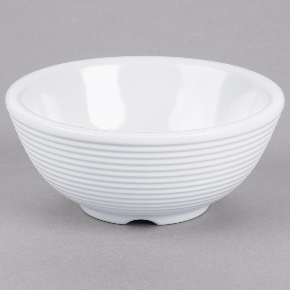 Tablecraft RAM4RW 4 oz. White Round Ribbed Melamine Ramekin - 12/Pack
