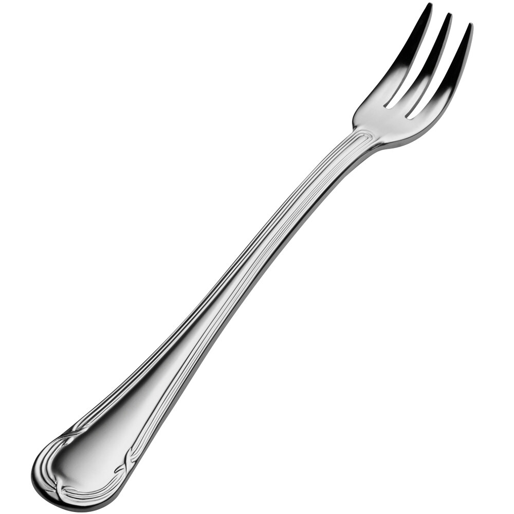 Bon Chef S808 Florence 5 11/16" 18/10 Stainless Steel Oyster / Cocktail Fork - 12/Case