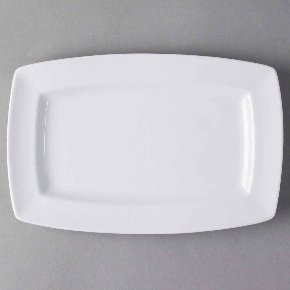 Libbey Slenda 12" x 8 1/8" Rectangular Royal Rideau White Wide Rim Porcelain Plate - 12/Case
