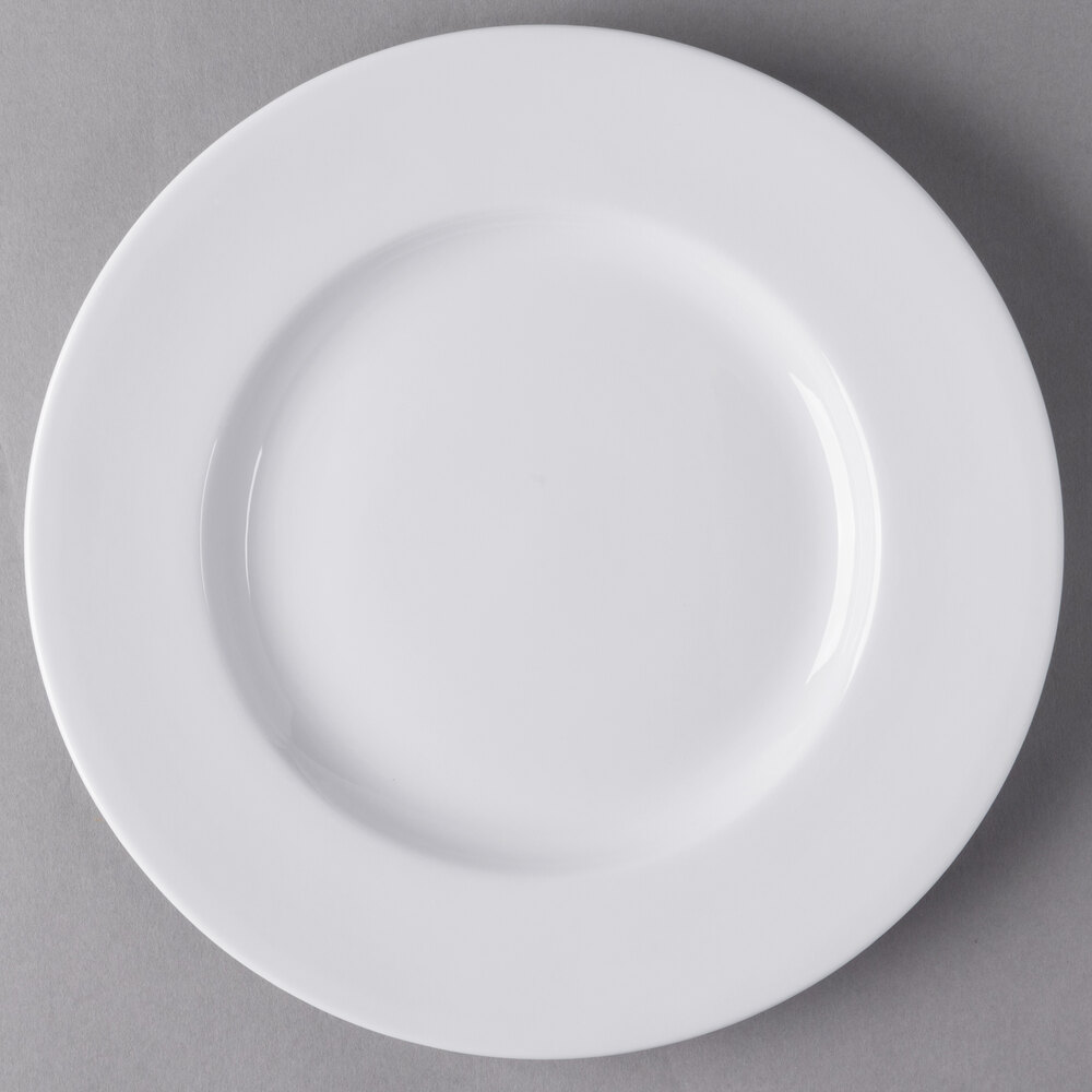Libbey Slenda 10 1/2" Round Royal Rideau White Wide Rim Porcelain Plate - 12/Case