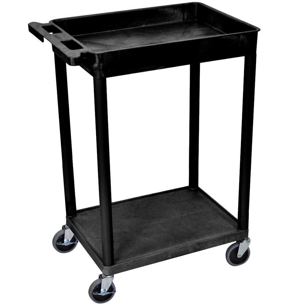 Luxor STC12-B Black 1 Tub and 1 Flat Shelf Utility Cart - 24" x 18"