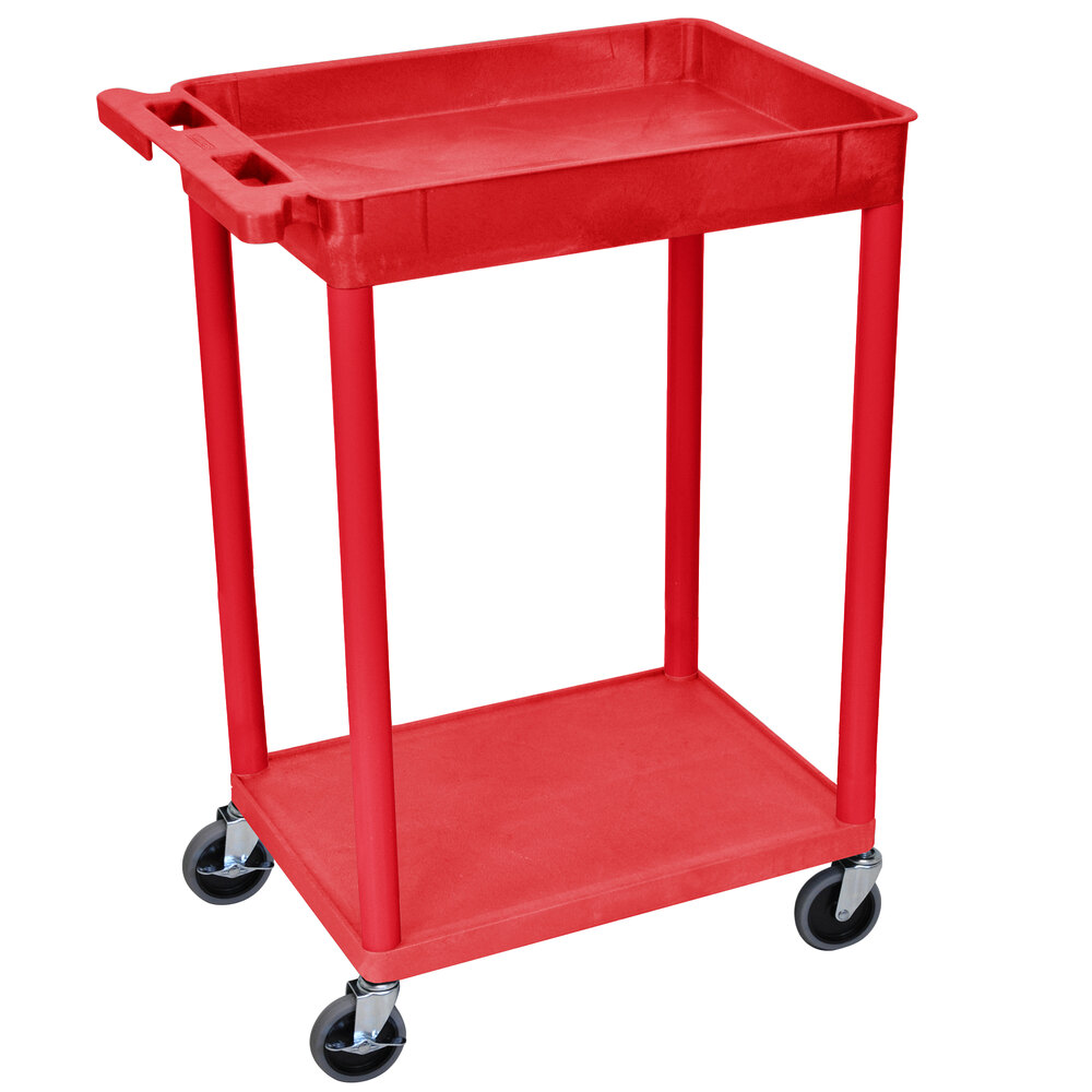 Luxor RDSTC12RD Red 1 Tub and 1 Flat Shelf Utility Cart - 24" x 18"
