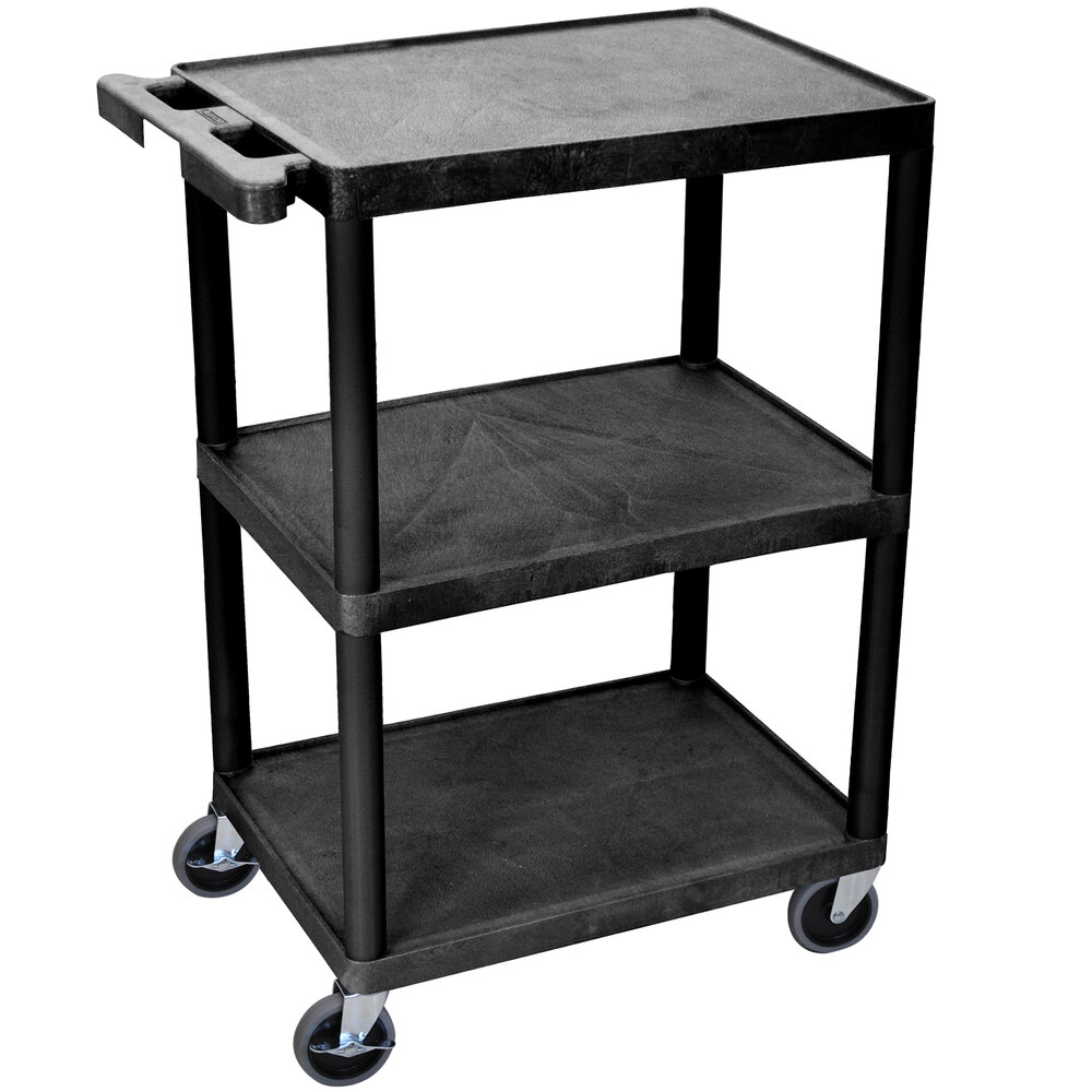 Luxor STC222-B Black 3 Flat Shelf Utility Cart - 24" x 18"