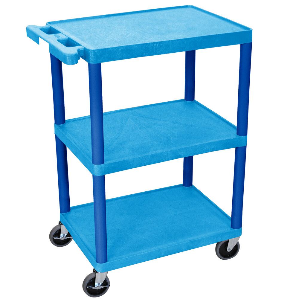 Luxor BUSTC222BU Blue 3 Flat Shelf Utility Cart - 24" x 18"