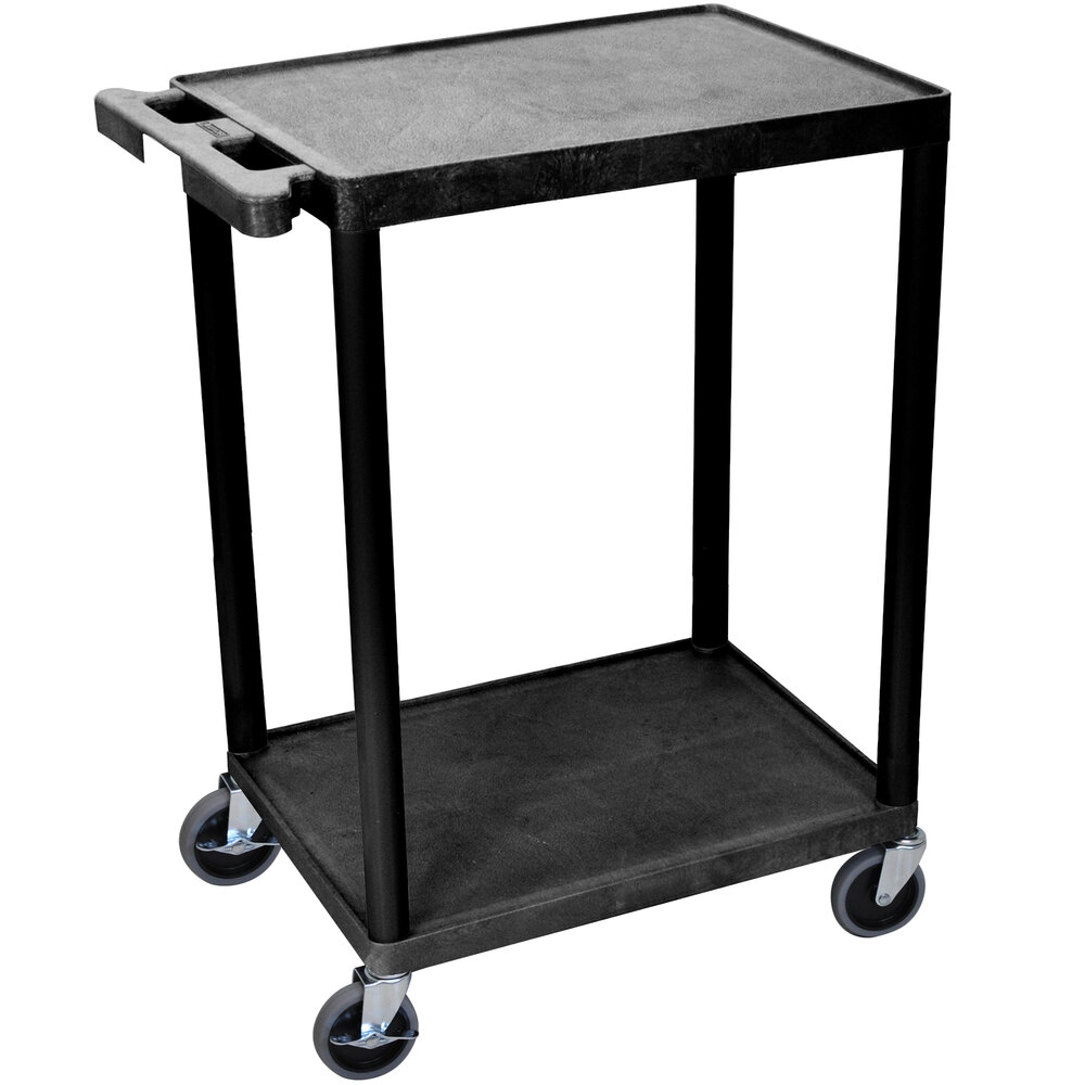 Luxor STC22-B Black 2 Flat Shelf Utility Cart - 24" x 18"