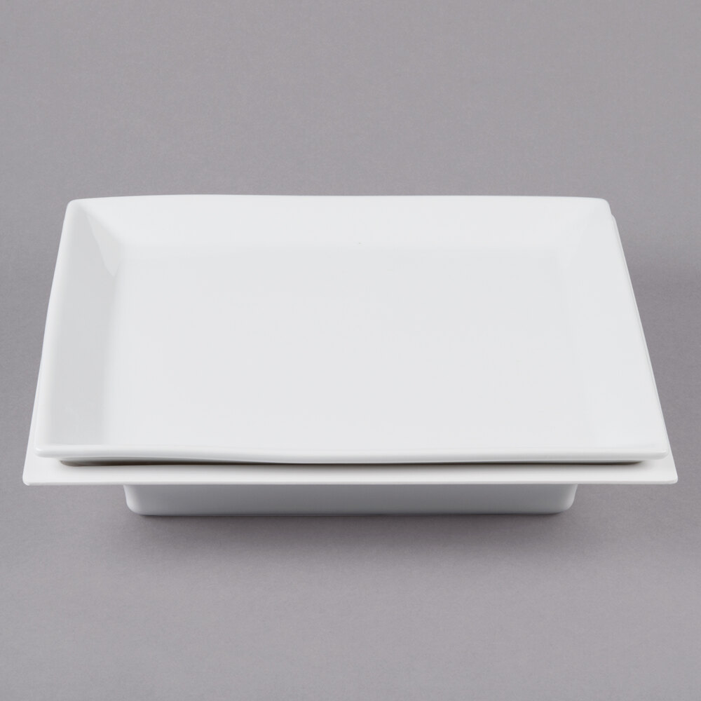 Cal-Mil 3063 Cold Concept Square Porcelain Plate with Liner and Cold Pack - 12" x 12" x 2"