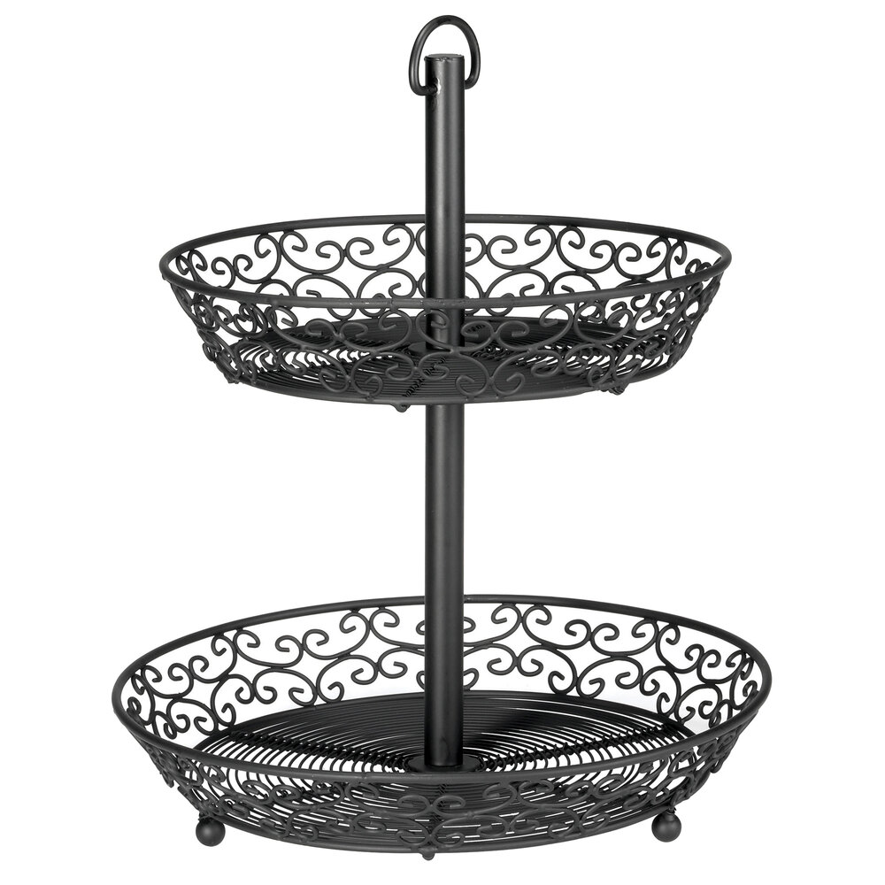 Tablecraft BKT2A Mediterranean Two Tier Black Display Basket - 12"