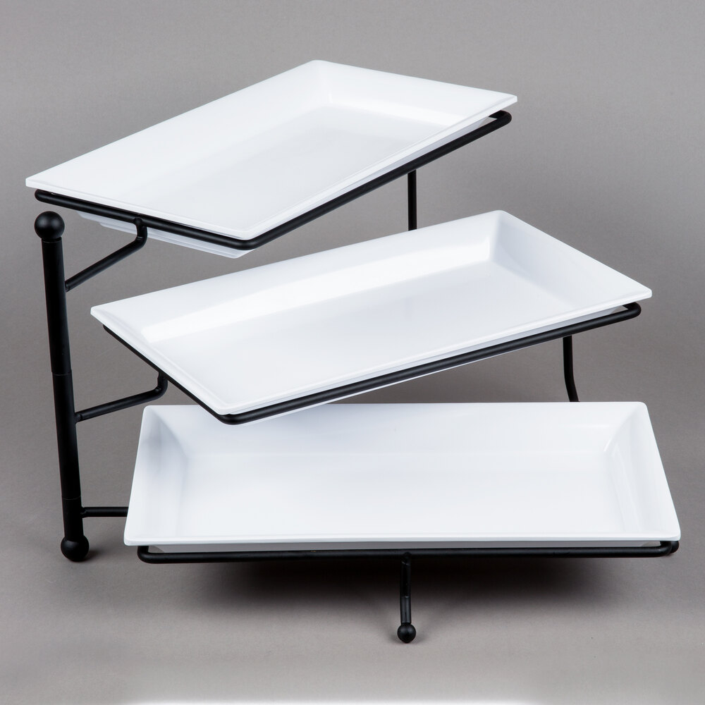 American Metalcraft TTMEL3 Ironworks Three-Tier Foldable Rectangular Display Stand with Melamine Platters