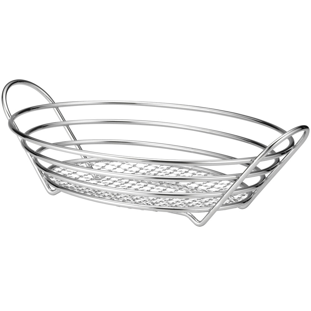 Tablecraft H7176 Oval Chrome Plated Basket - 13 7/8" x 10 3/4" x 3 1/4"
