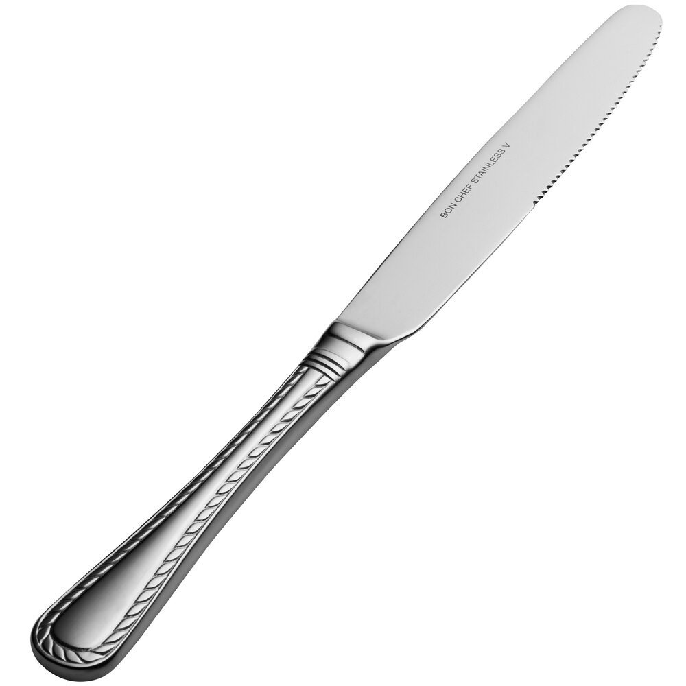 Bon Chef S412 Amore 9 5/8" 13/0 Extra Heavy Weight Stainless Steel Solid Handle European Dinner Knife - 12/Case