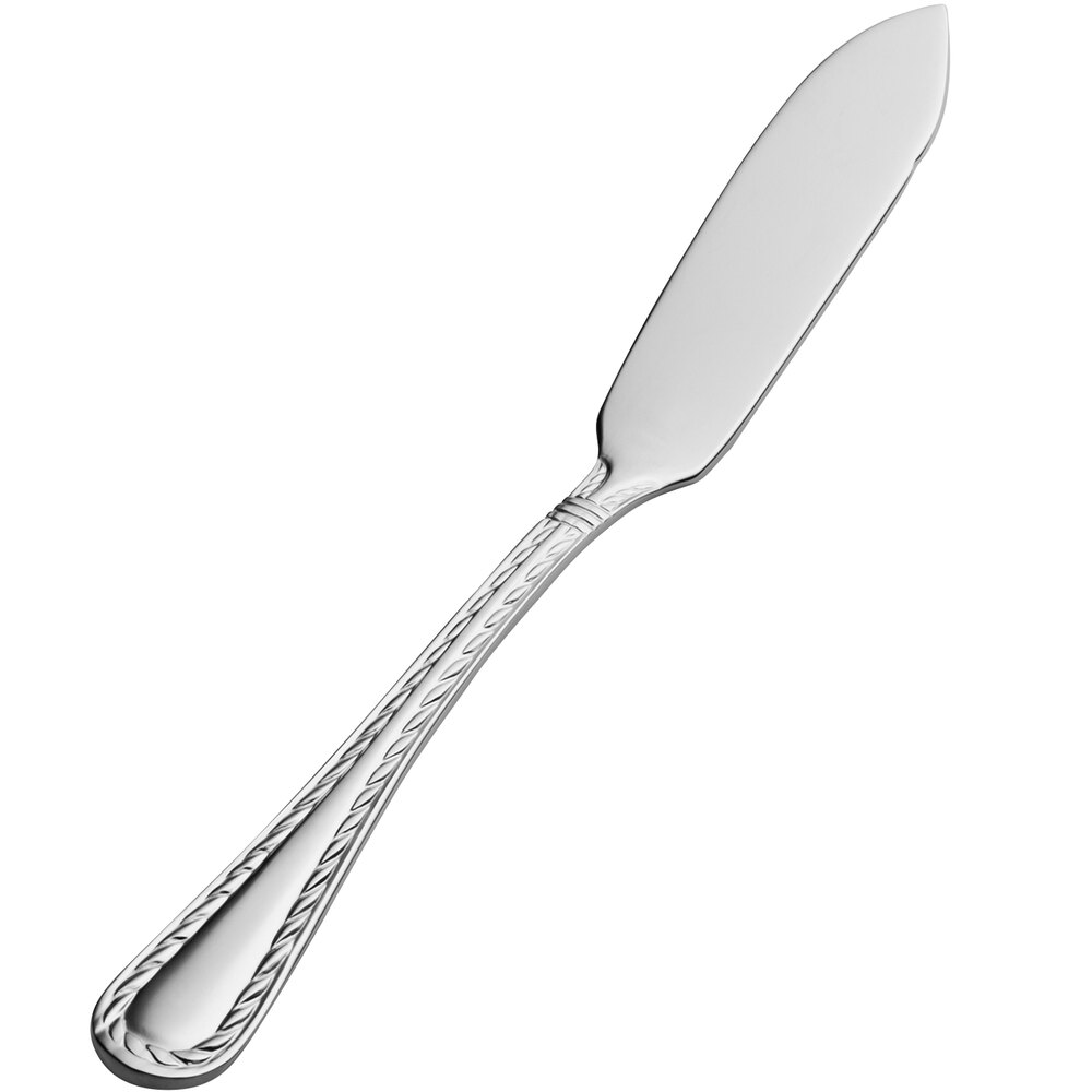 Bon Chef S413 Amore 6 3/4" 18/10 Extra Heavy Weight Stainless Steel Flat Handle Butter Spreader - 12/Case