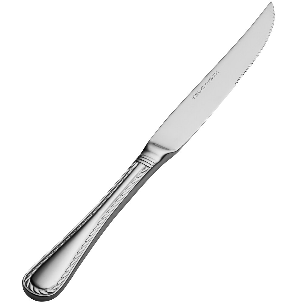 Bon Chef S415 Amore 9 3/4" 13/0 Extra Heavy Weight Stainless Steel Solid handle European Steak Knife - 12/Case