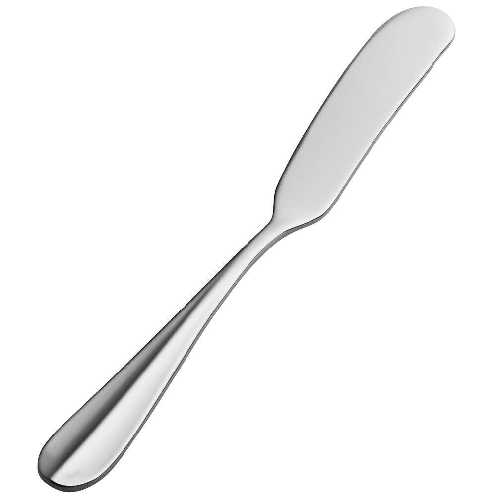 Bon Chef SBS113 Monroe 6 5/8" 18/0 Extra Heavy Weight Bonsteel Flat Handle Butter Spreader - 12/Case