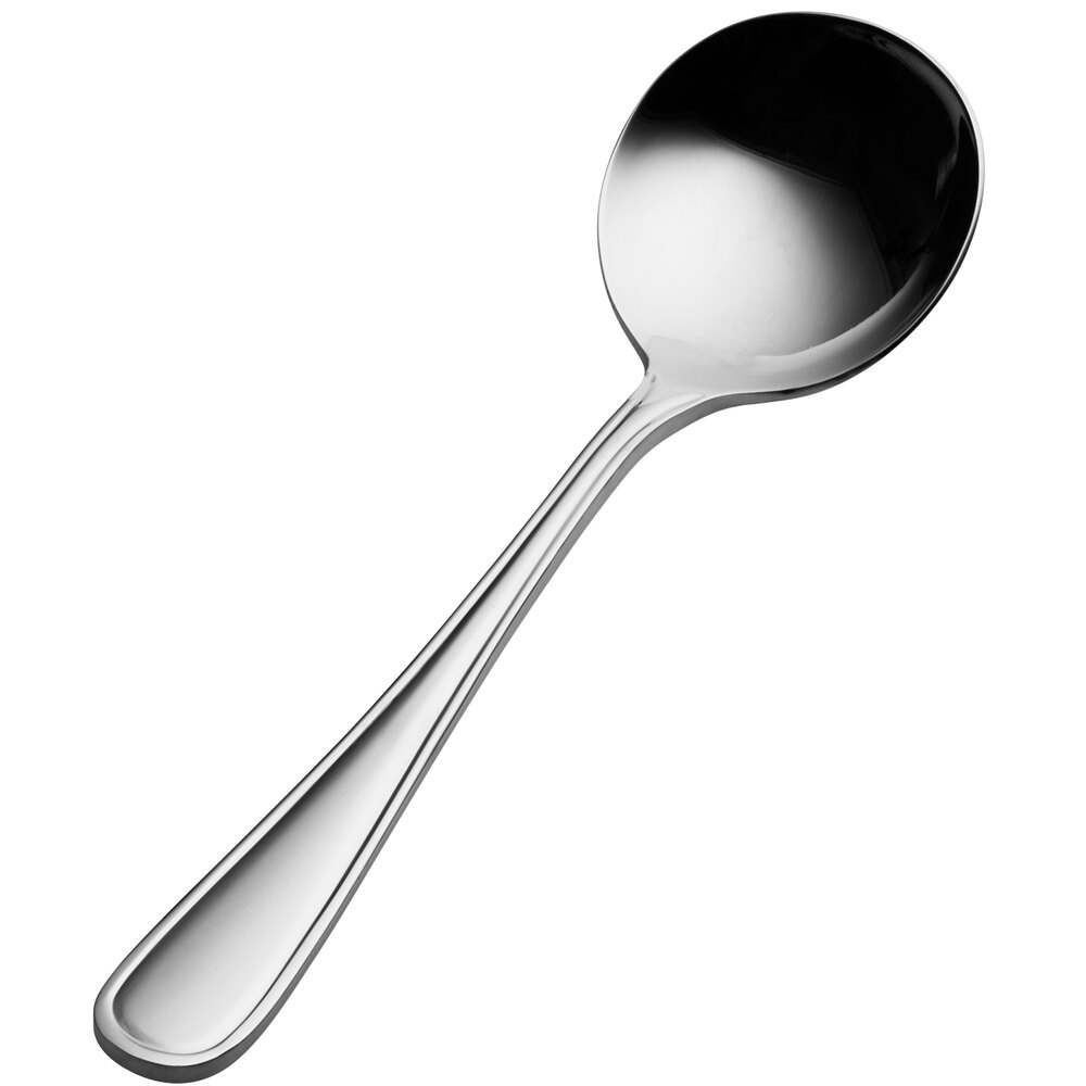 Bon Chef SBS301 Tuscany 6 3/16" 18/0 Extra Heavy Weight Bonsteel Bouillon Spoon - 12/Case