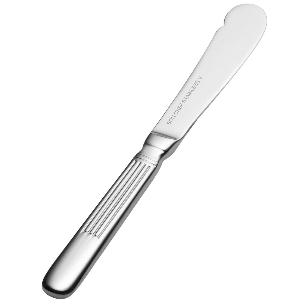 Bon Chef SBS3613 Apollo 6 3/4" 13/0 Extra Heavy Weight Bonsteel Solid Handle Butter Knife - 12/Case