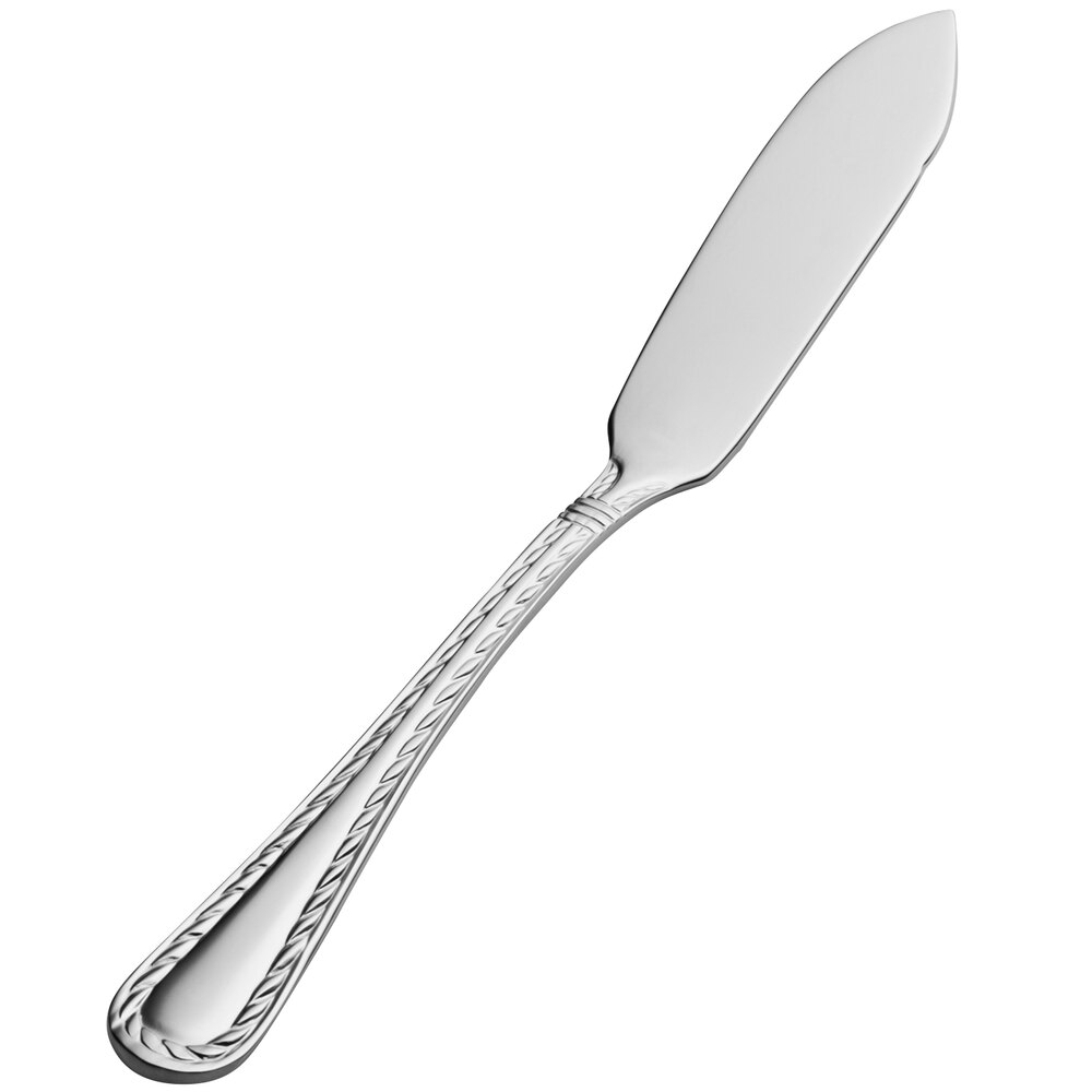 Bon Chef SBS413 Amore 6 3/4" 18/0 Extra Heavy Weight Bonsteel Flat Handle Butter Spreader - 12/Case