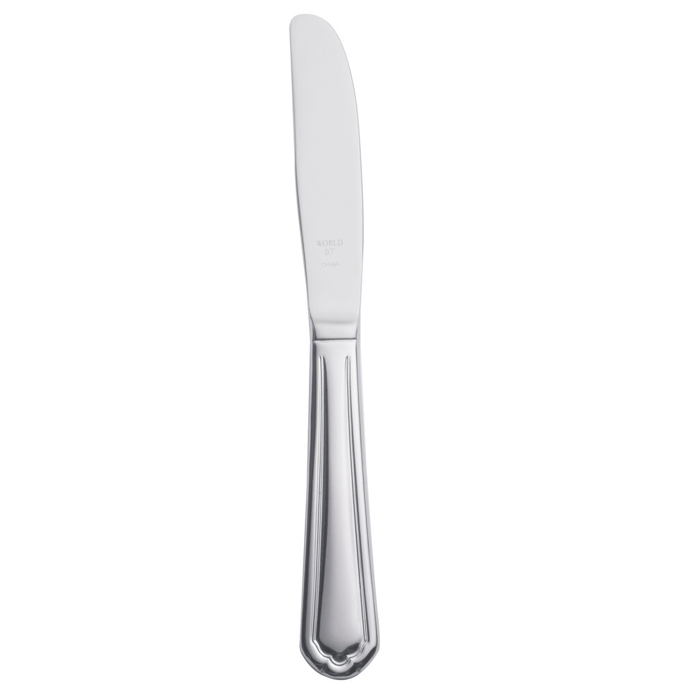 Libbey 256 554 Cortland 7" 18/0 Stainless Steel Heavy Weight Plain Solid Handle Bread and Butter Knife - 36/Case