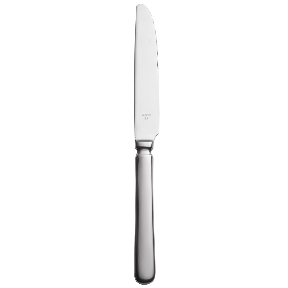 Libbey 213 5511 Baguette 8 3/4" 18/0 Stainless Steel Heavy Weight Serrated Solid Handle Dessert Knife with Pinched Bolster - 36/Case