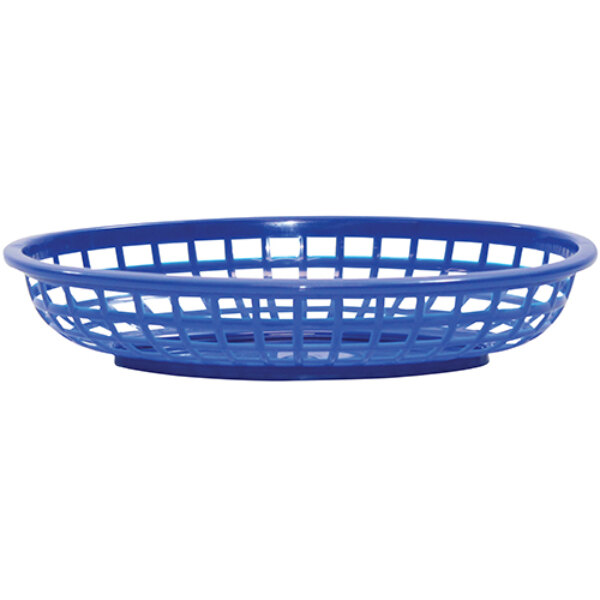Tablecraft 1074BL 9 1/4" x 6" x 1 3/4" Blue Classic Oval Plastic Basket - 36/Pack