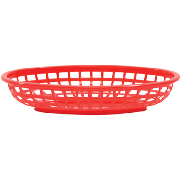 Tablecraft 1074R 9 1/4" x 6" x 1 3/4" Red Classic Oval Plastic Basket - 36/Pack