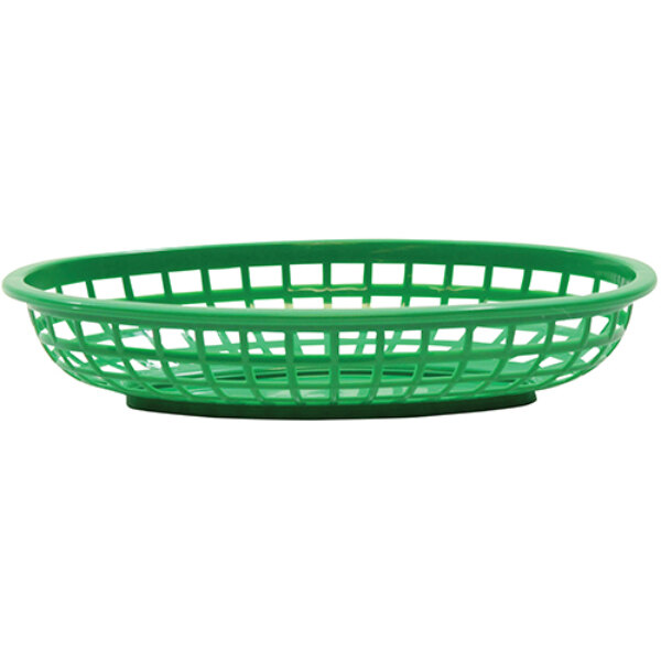 Tablecraft 1074G 9 1/4" x 6" x 1 3/4" Green Classic Oval Plastic Basket - 36/Pack