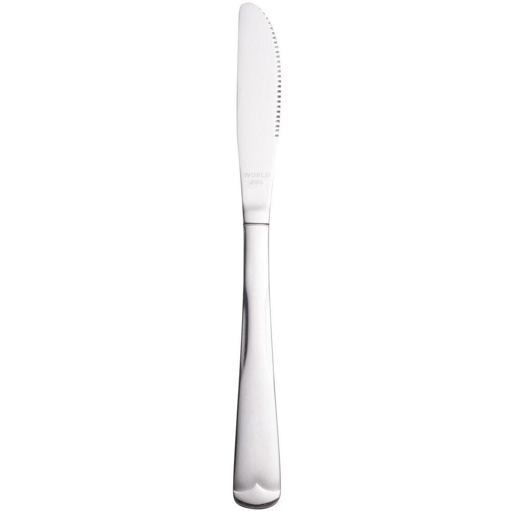 World Tableware 965 5262 Columbus 8 5/8" 18/0 Stainless Steel Heavy Weight Fluted Solid Handle Entree Knife - 36/Case