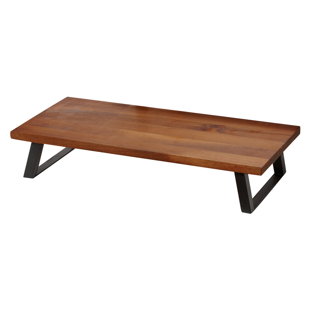 GET RISER-3-W Heights 13 13/16" x 7 1/2" x 3" Walnut Wood Riser with Foldable Black Metal Legs