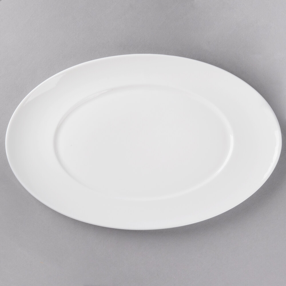 10 Strawberry Street RPM-21 Ricard 12 1/4" x 8" White Oval Porcelain Platter - 24/Case