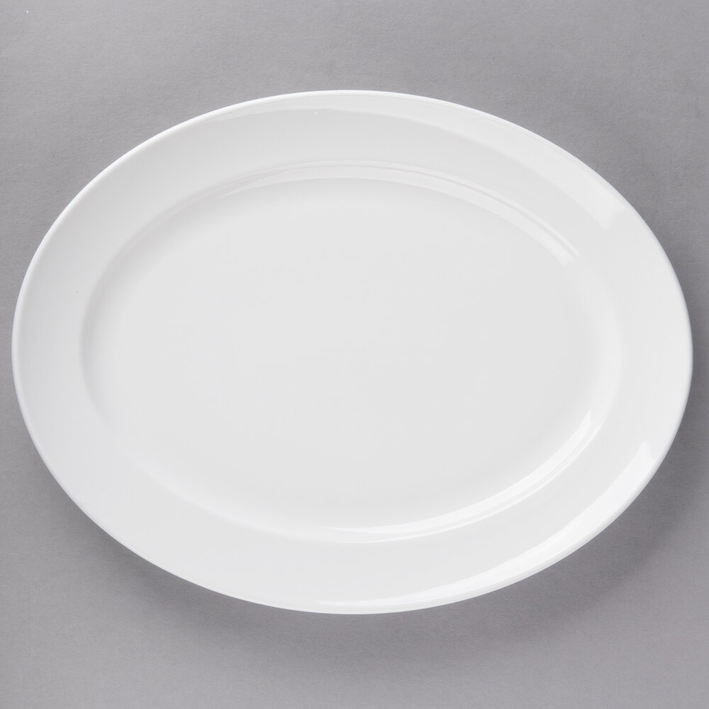 10 Strawberry Street RPM-23 Ricard 13 1/2" x 10 1/8" White Oval Porcelain Platter - 18/Case