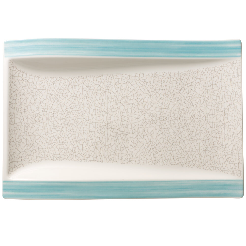 Villeroy & Boch 16-4019-2697 Amarah 14 1/2" x 10" Aquamarine Porcelain Rectangular Gourmet Plate - 4/Case