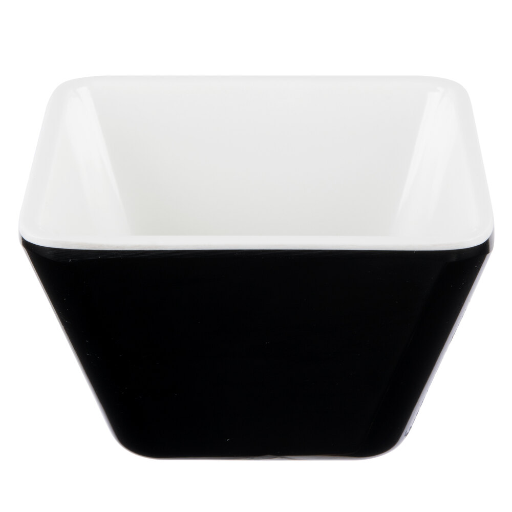 Vollrath V2220020 5 oz. Black / White Extra-Small Square Melamine Bowl