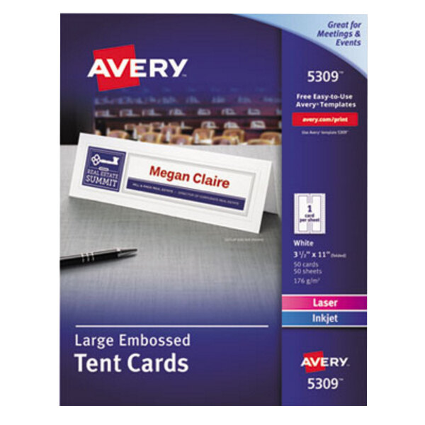 Avery® 5309 3 1/2" x 11" White Large Embossed Tent Cards - 50/Box