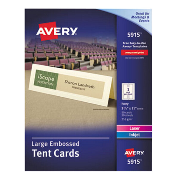 Avery® 5915 3 1/2" x 11" Ivory Large Embossed Tent Cards - 50/Box