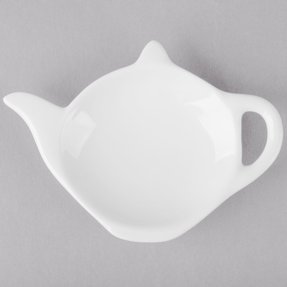 10 Strawberry Street WTR-TEAPOT Whittier 4 1/2" x 3 1/4" White Porcelain Teabag Holder - 24/Case