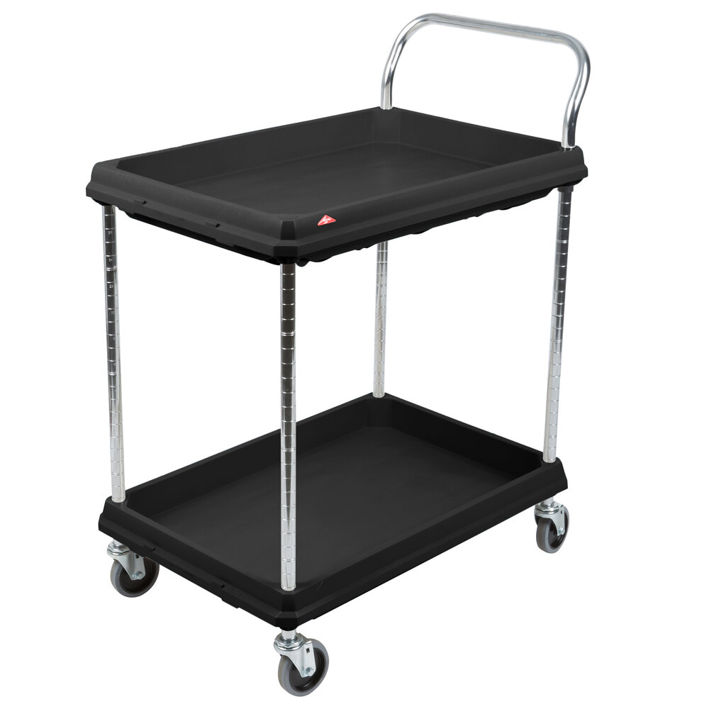 Metro BC2030-2DBL Black Utility Cart with Two Deep Ledge Shelves 32 3/4" x 21 1/2"