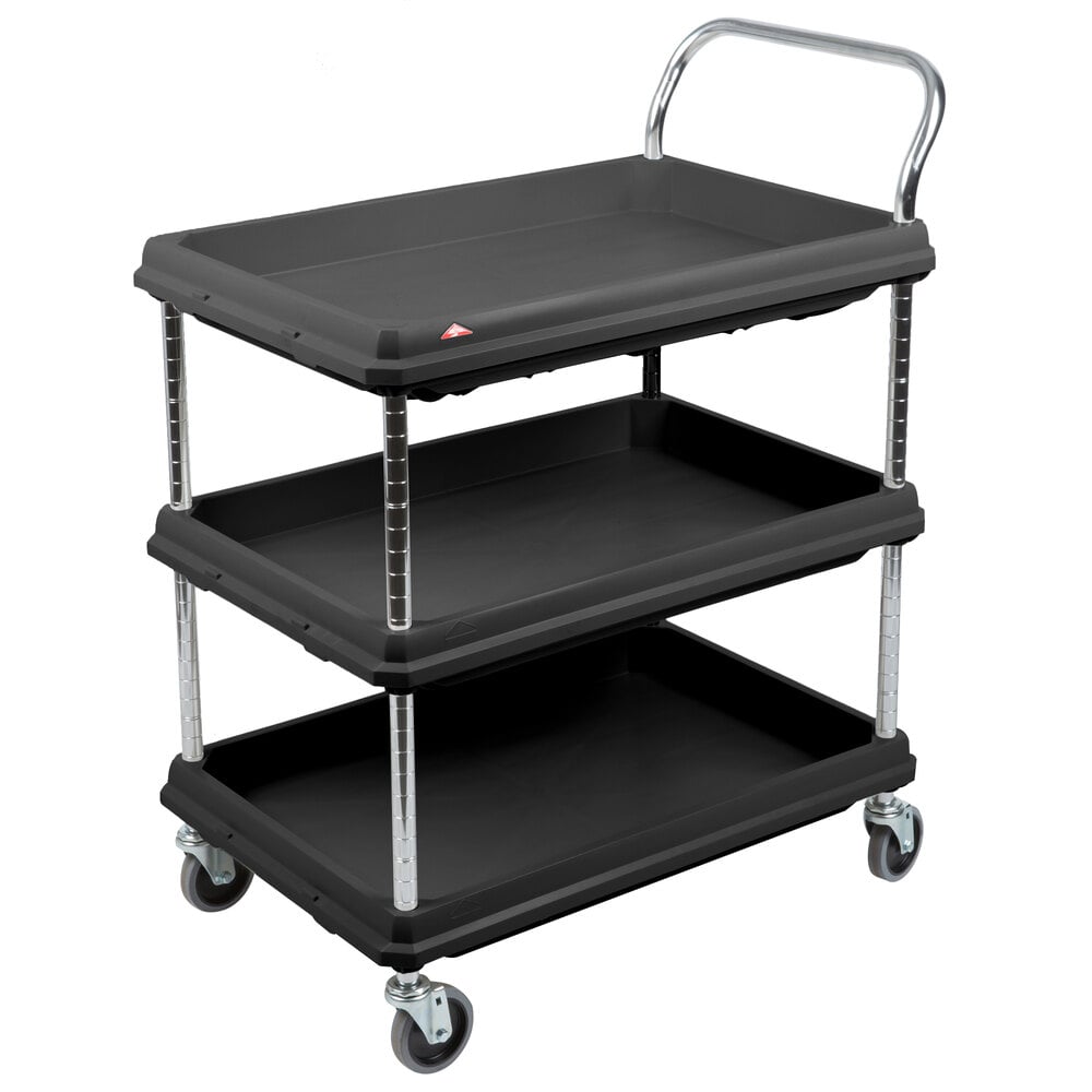 Metro BC2030-3DBL Black Utility Cart with Three Deep Ledge Shelves - 32 3/4" x 21 1/2"