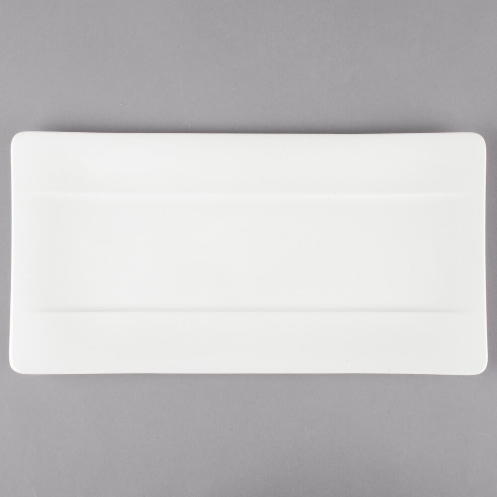 Villeroy & Boch 10-4510-2581 Modern Grace 13 3/4" x 7" White Bone Porcelain Rectangular Plate - 6/Pack