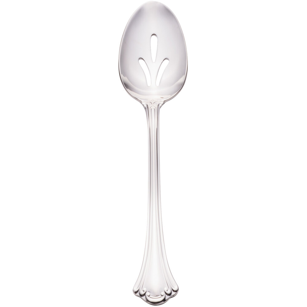 Walco Sentry from Steelite International WL9528 8 1/4" 18/10 Stainless Steel Extra Heavy Weight Pierced Tablespoon / Serving Spoon - 24/Case