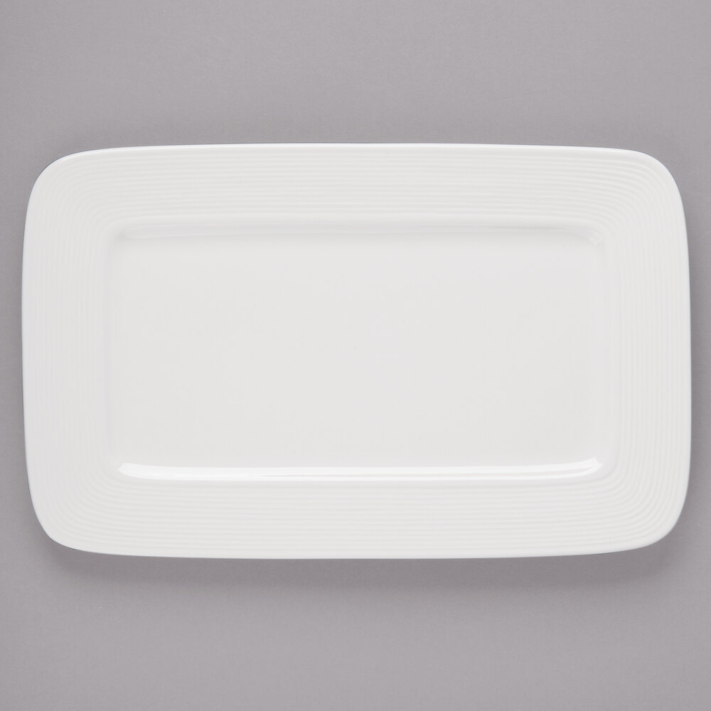 Bon Chef 1300010P Circles 12" x 7 1/2" White Porcelain Rectangular Plate - 12/Pack