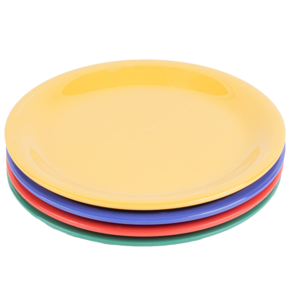 GET NP-6-MIX Diamond Mardi Gras 6 1/2" Narrow Rim Round Melamine Plate, Assorted Colors - 48/Case