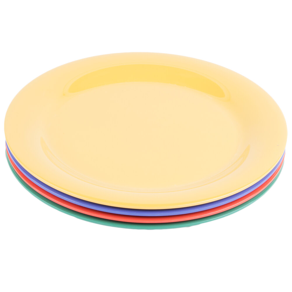 GET NP-10-MIX Diamond Mardi Gras 10 1/2" Narrow Rim Round Melamine Plate, Assorted Colors - 12/Case