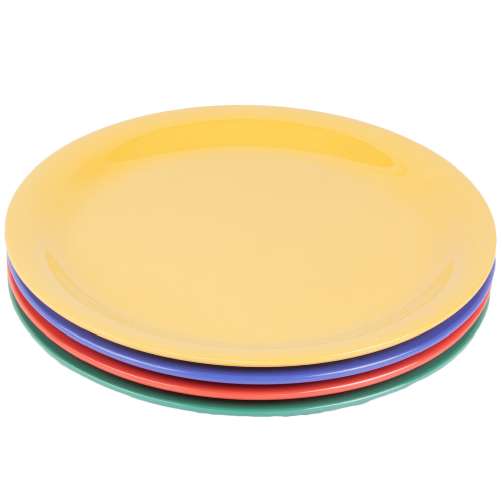 GET NP-9-MIX Diamond Mardi Gras 9" Narrow Rim Round Melamine Plate, Assorted Colors - 24/Case