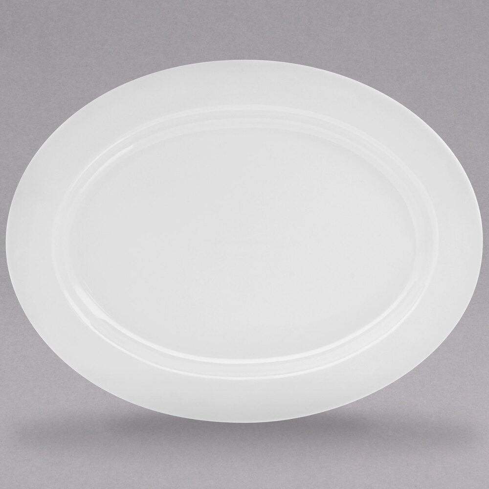 10 Strawberry Street RW0022 Royal White 14 3/8" x 11" White Oval Porcelain Platter - 12/Case