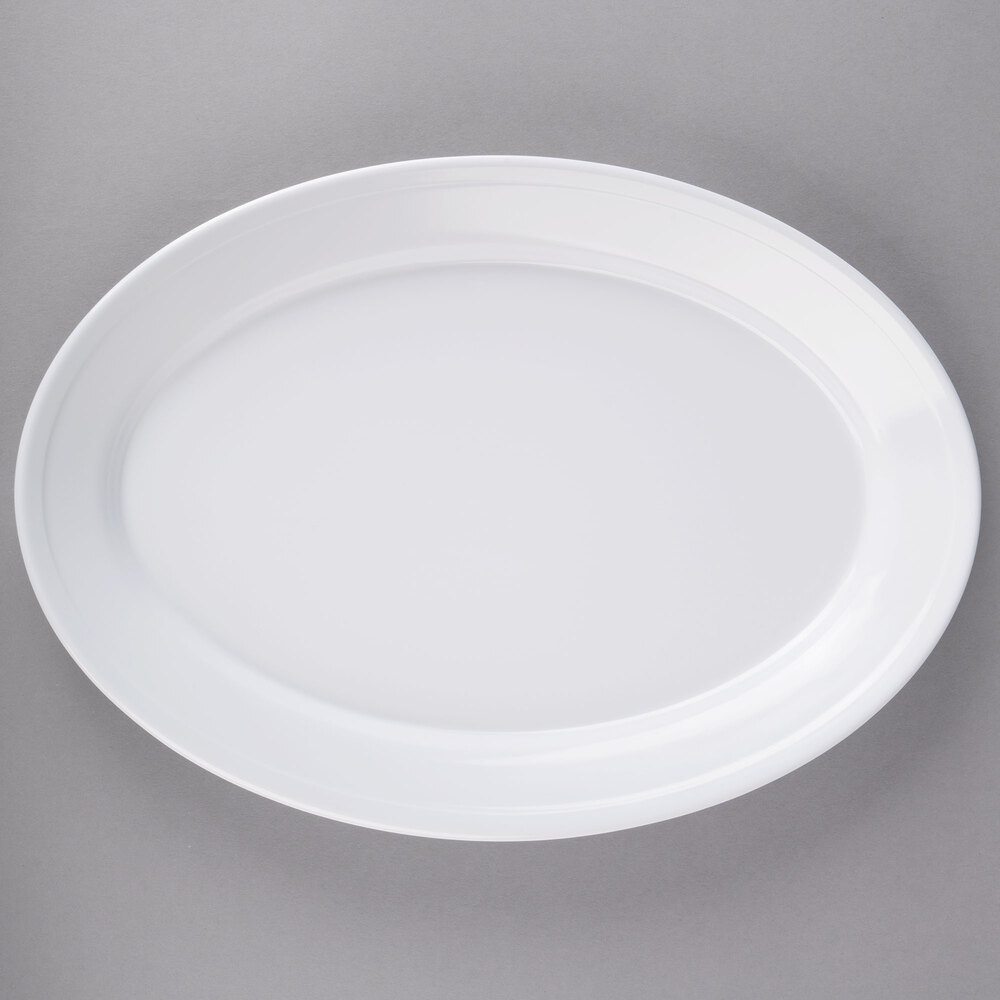 Carlisle ARR12002 12" x 8 1/2" White Rimmed Oval Platter - 12/Case
