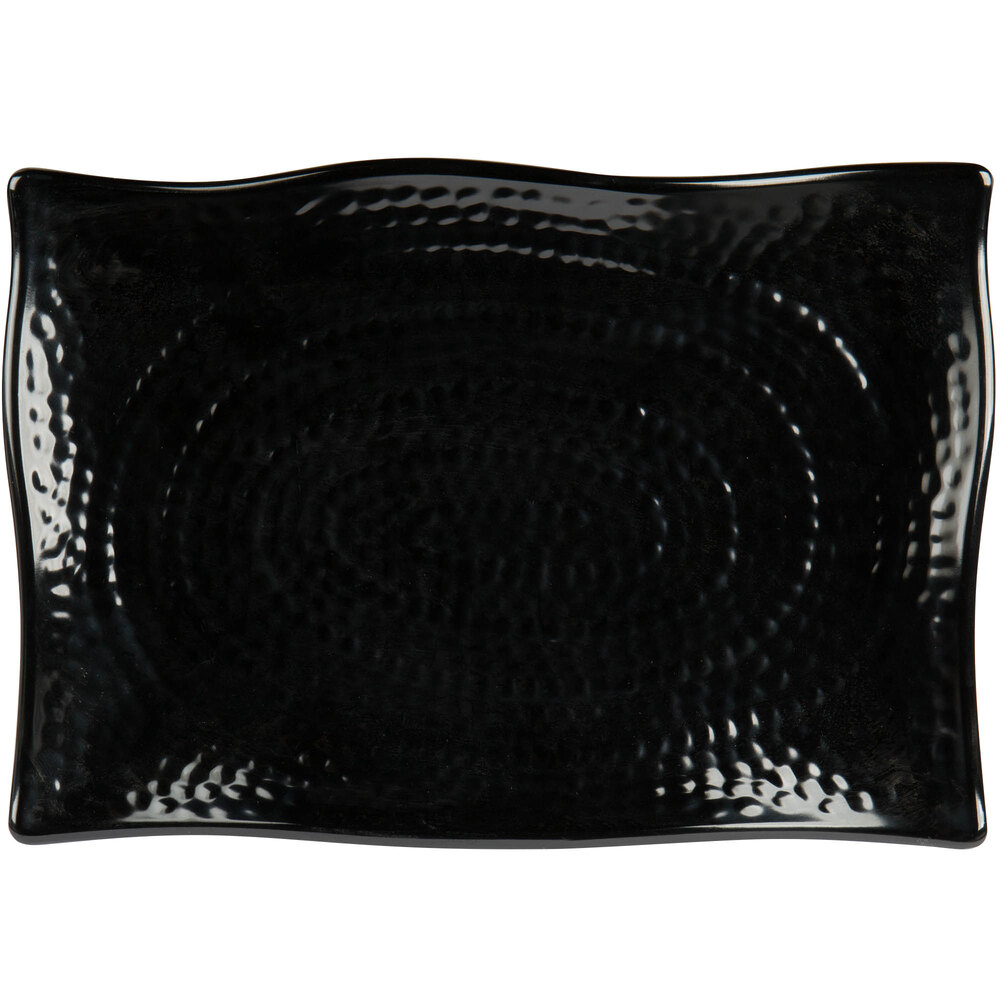 Carlisle 4452003 Terra 13 1/2" x 9 1/4" Black Rectangular Scalloped Textured Platter - 4/Case