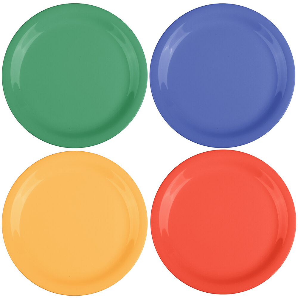 GET NP-7-MIX Diamond Mardi Gras 7 1/4" Narrow Rim Round Melamine Plate, Assorted Colors - 48/Case
