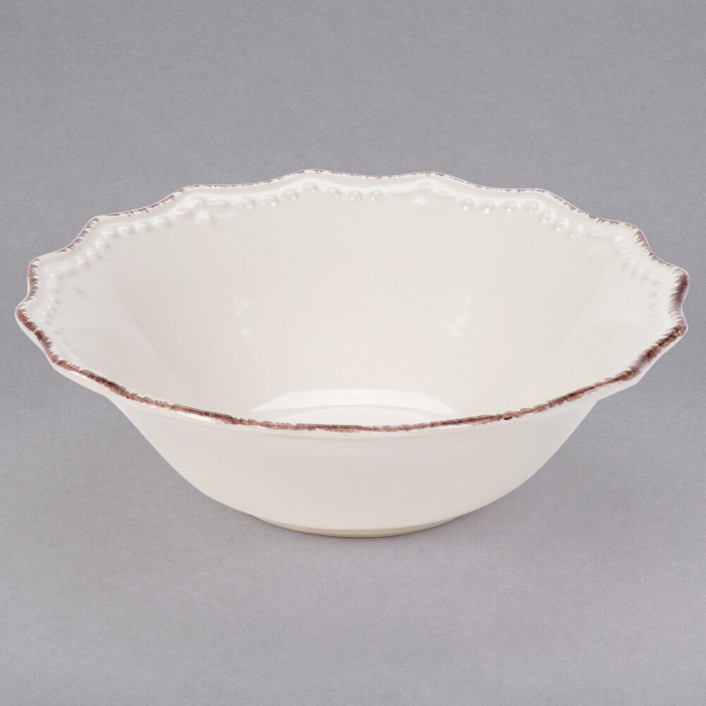10 Strawberry Street OXFRD-CRM-3 Oxford 16 oz. Brown Rim Cream Stoneware Salad Bowl - 24/Case
