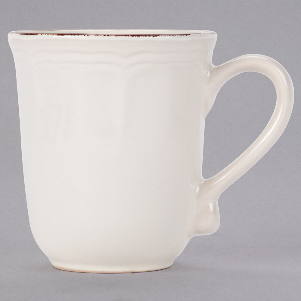 10 Strawberry Street OXFRD-CRM-28 Oxford 16 oz. Brown Rim Cream Stoneware Mug - 24/Case
