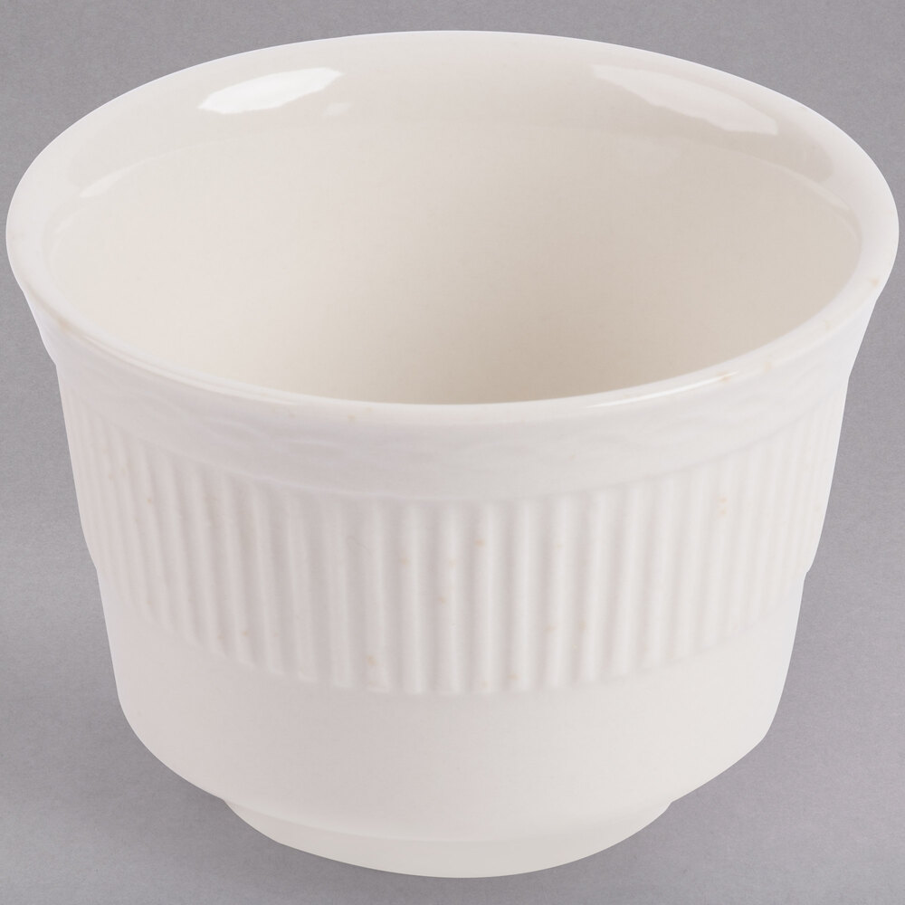 7 oz. Ivory (American White) Embossed Rim China Bouillon Cup - 36/Case