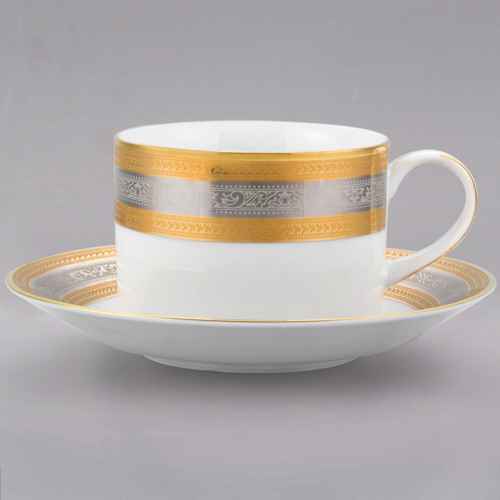 10 Strawberry Street ELE-9 Elegance 8 oz. Porcelain Can Cup with Saucer - 24/Case